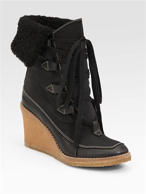 chloe black lace up boots|chloe wedge boots market place.